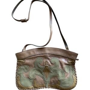 Lucky Brand boho Tan and Green Leather Shoulder Bag